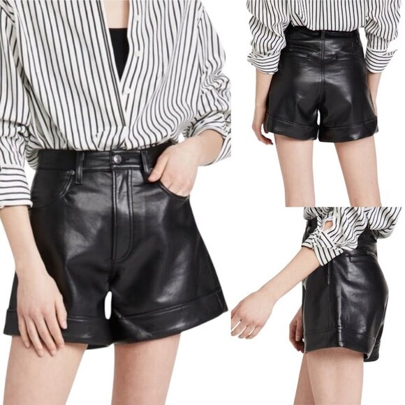 Agolde Recycled Leather Angeled Hem Black Shorts Size 29 - Picture 16 of 16